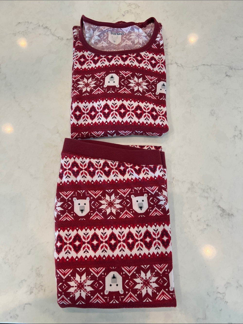 Women’s Old Navy Red and White Fair Isle Polar Bear Pajama Set